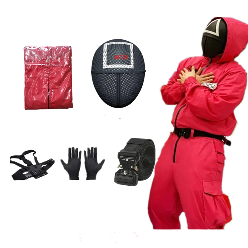 

Squid Costume Mask Cosplay Game Jumpsuit Square Circle Triangle Plastic Helmet Masks Halloween Party cosplay Squid Game Costume