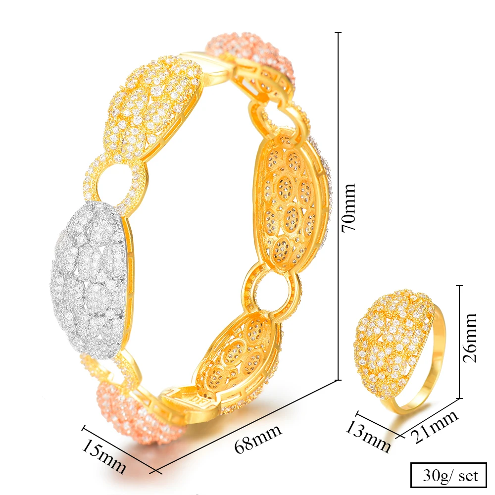 

missvikki Luxury Geometric Tricolor Zircon Bangle Ring Set Women's Wedding Accessories Gifts African Luxury Jewelry Set 2019