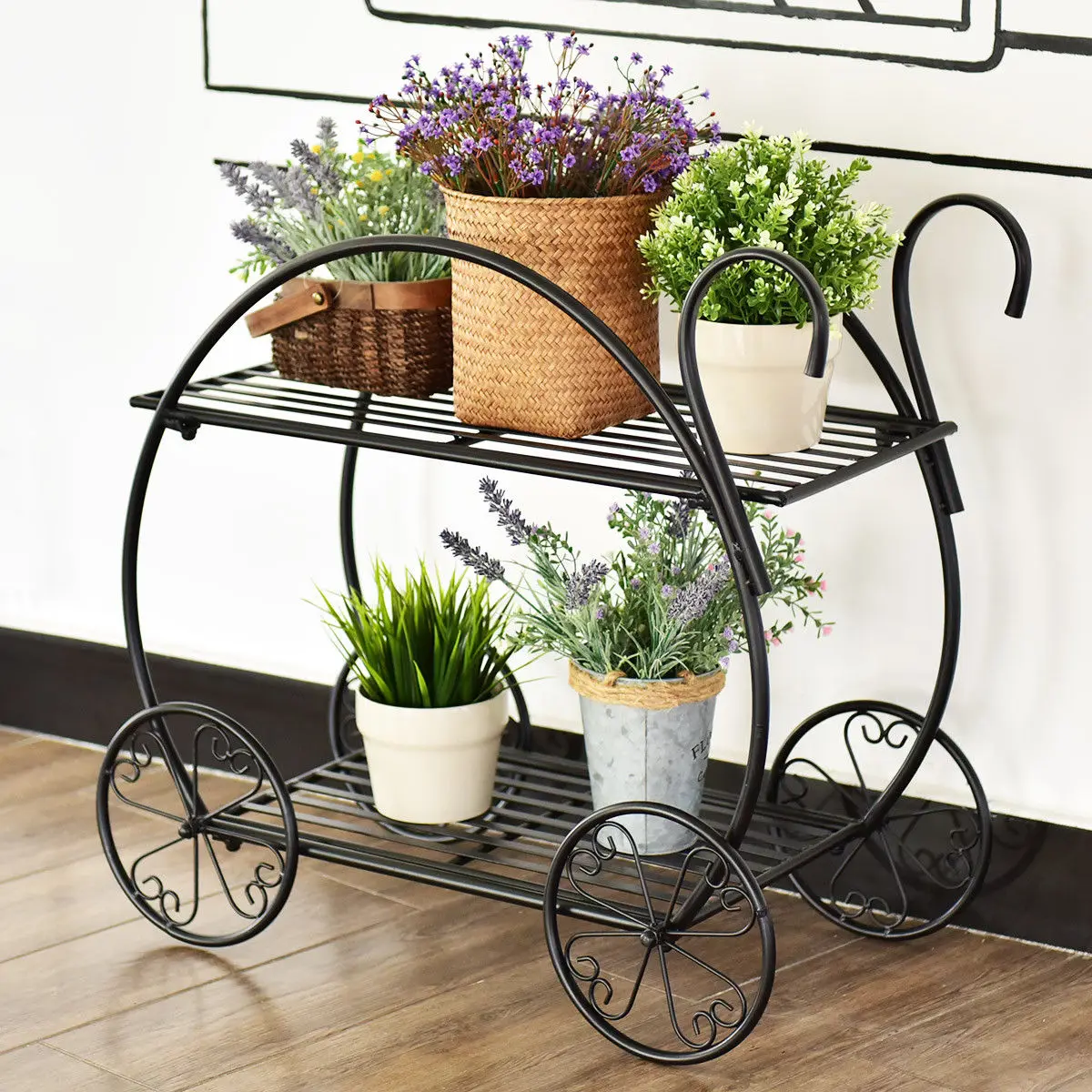 

Costway Heavy Duty Metal Flower Cart Pot Rack Plant Display Stand Holder Decor