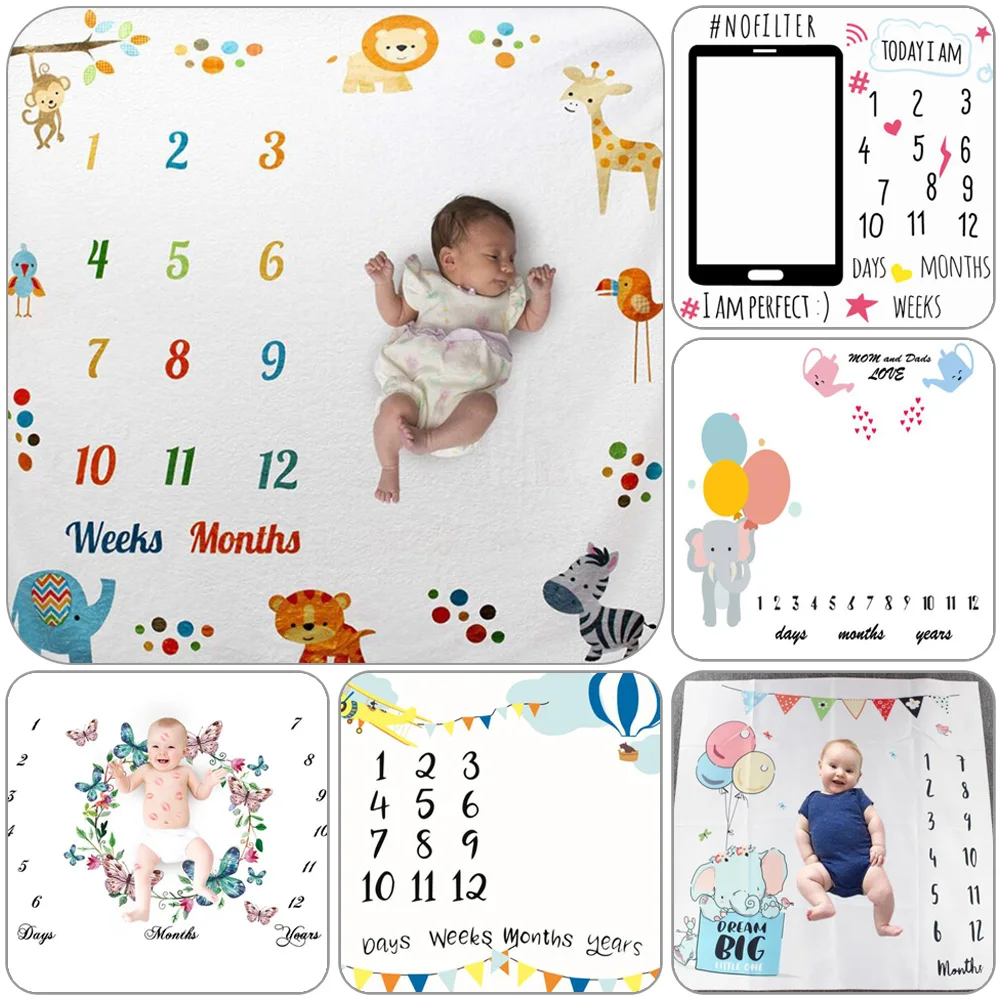 

Baby Milestone Background Photo Blanket Infant Photography Backdrop Cloth Kids Photographic Calendar Photo Props Accessories