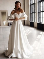 latest graceful ivory wedding dresses with removable sleeves plain sweetheart bridal gown open back pearls vestido de novia