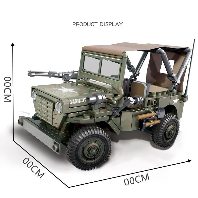 

Военная Модель II Мировой войны 1941 Jeep Willys MB с солдатами, строительные блоки, собранные кирпичи, игрушечный автомобиль для детей, подарок