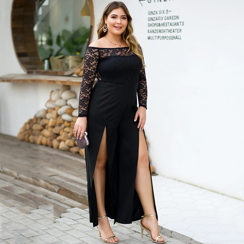 Wipalo Комбинезон с открытыми плечами и разрезами на штанинах плюс сайз высокая