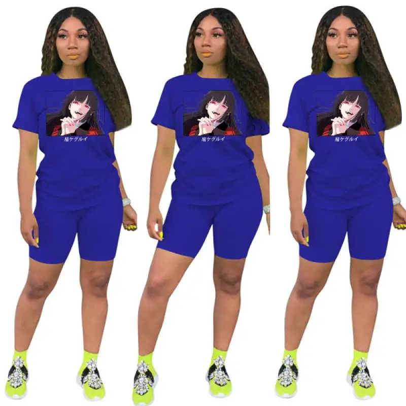 

Women's Tracksuit Suit Women Shorts Set 2 Pieces T-shirt+Shorts Solid Color Short Sleeve Top Tees Female Suits Oversized S-5XL
