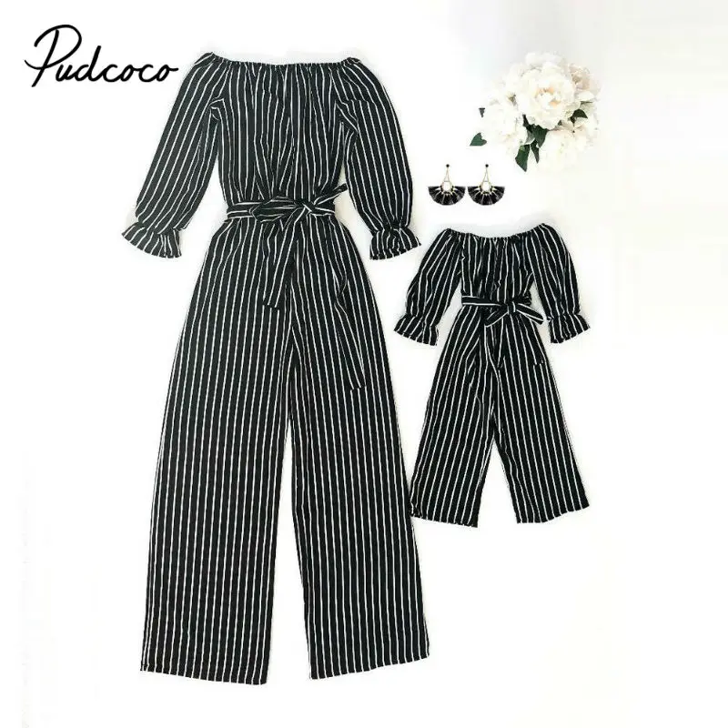 Pudcoco/Новинка 2020 г. Летние повседневные одинаковые комбинезоны в полоску для всей