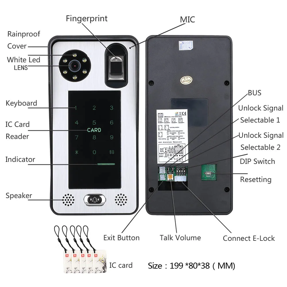 7 Inch 2-doorbell camera 1/2/3-monitor Night Vision BUS 2 Wire Fingerprint Video Door Phone Intercom systems for home