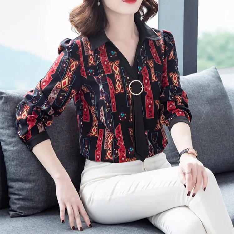 Женская шифоновая рубашка с цветочным принтом блузка длинным рукавом топы 2020 4XL