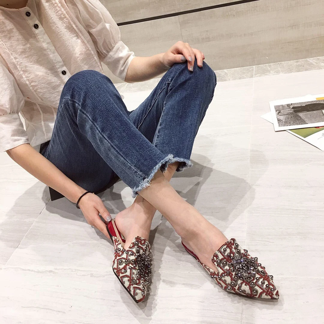 Wellwalk/тапочки на плоской подошве; модные туфли без задника; женские дизайнерские шлепанцы с бусинами; Роскошные шлепанцы; женские сабо на плоской подошве