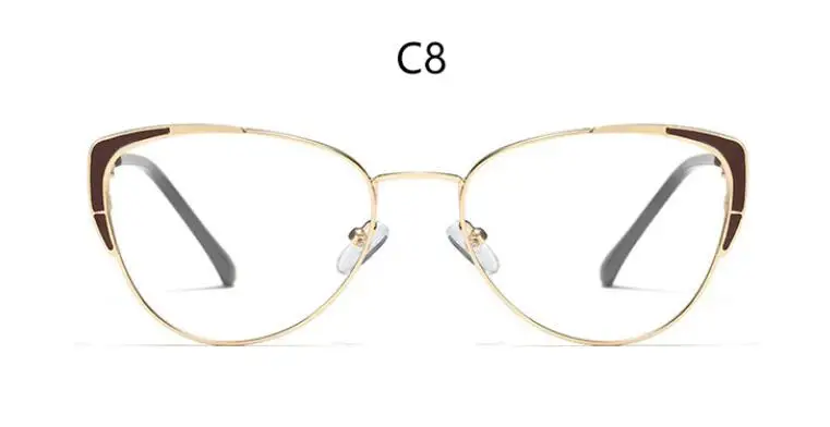 C8 brown clear Золотая оправа, очки, прозрачные линзы, кошачий глаз, очки, оправа для очков, женские стильные очки, поддельные брендовые дизайнерские очки, литературные - Цвет оправы: C8 brown clear