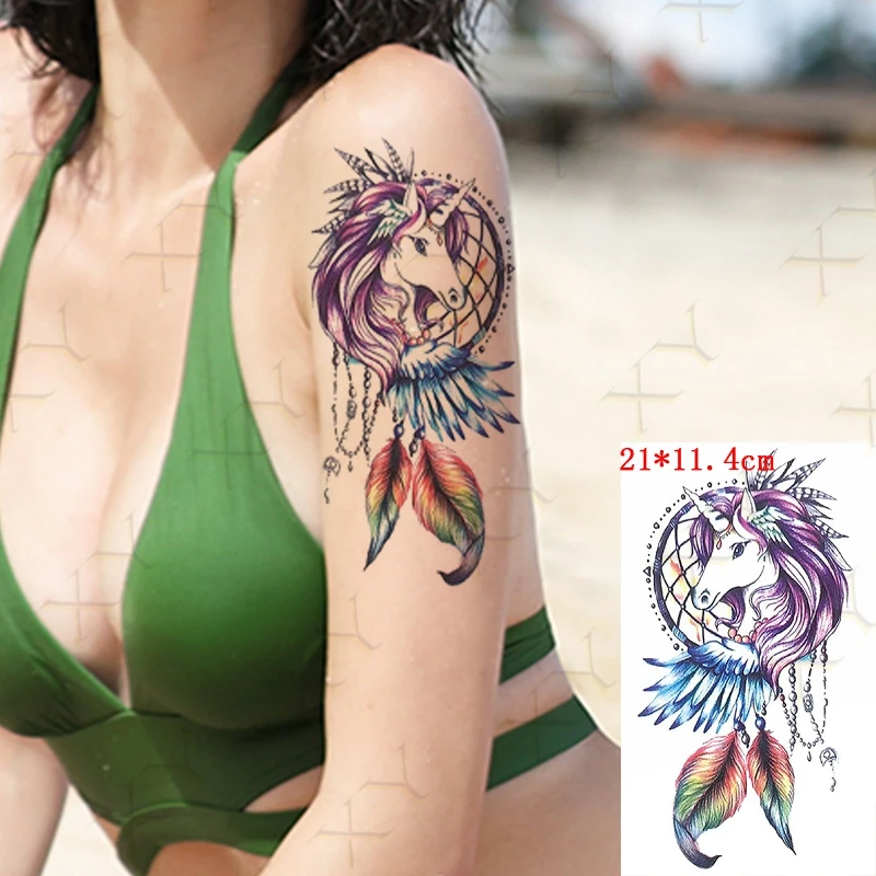 Waterproof Temporary Tattoo Sticker Unicorn Feather Wing Flash Tattoos Eagle Rose Skeleton Body Art Arm Fake Tatoo for Women Men