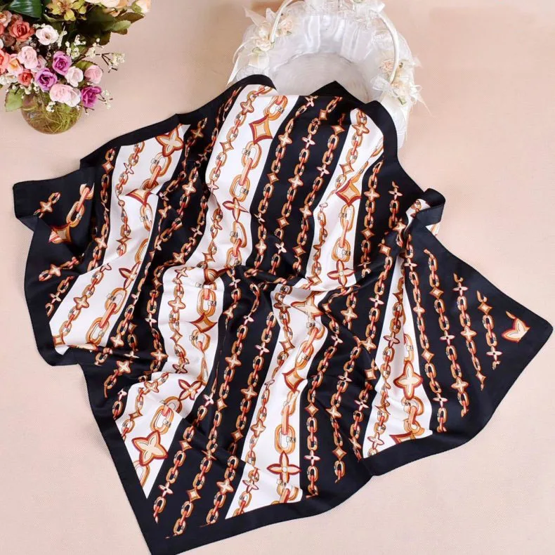 Весенняя двухцветная шелковая сатиновая квадратная лента для волос хиджаб