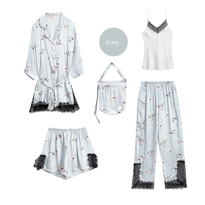 Привлекательные пижамные комплекты атласные шелковые пижамы 5 шт. женские