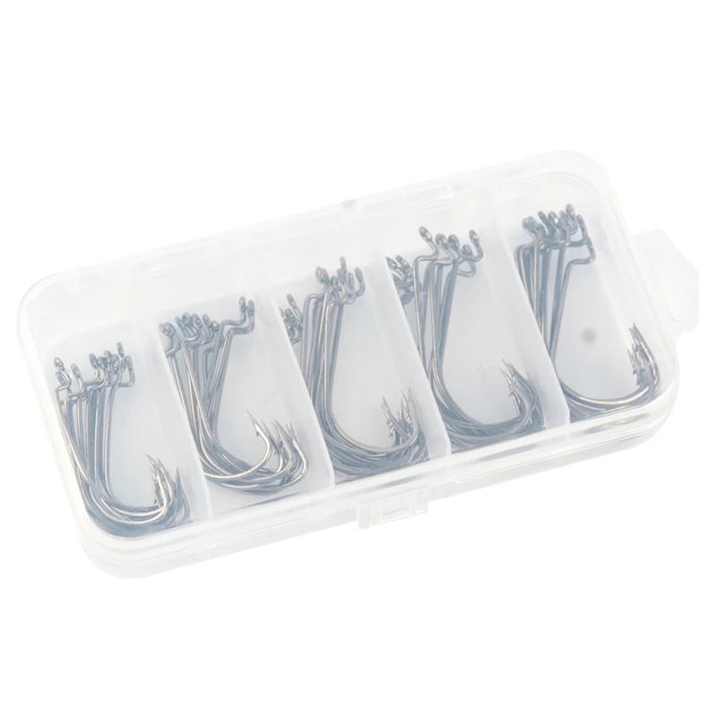 

50 Pc/Box Fishing Hook Set Carbon Steel Wide Crank Hook Offset Fishhook for Soft Worm Lure Barbed Hook Carp Fishing Hooks Tackle