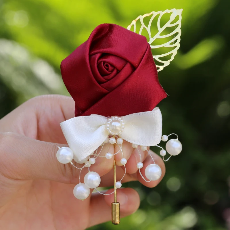 

European Style Men's Corsage for Bride and Groom Gold Foil and Pearl Corsage, Stable Supply of Wedding Supplies Multicolor 643Z