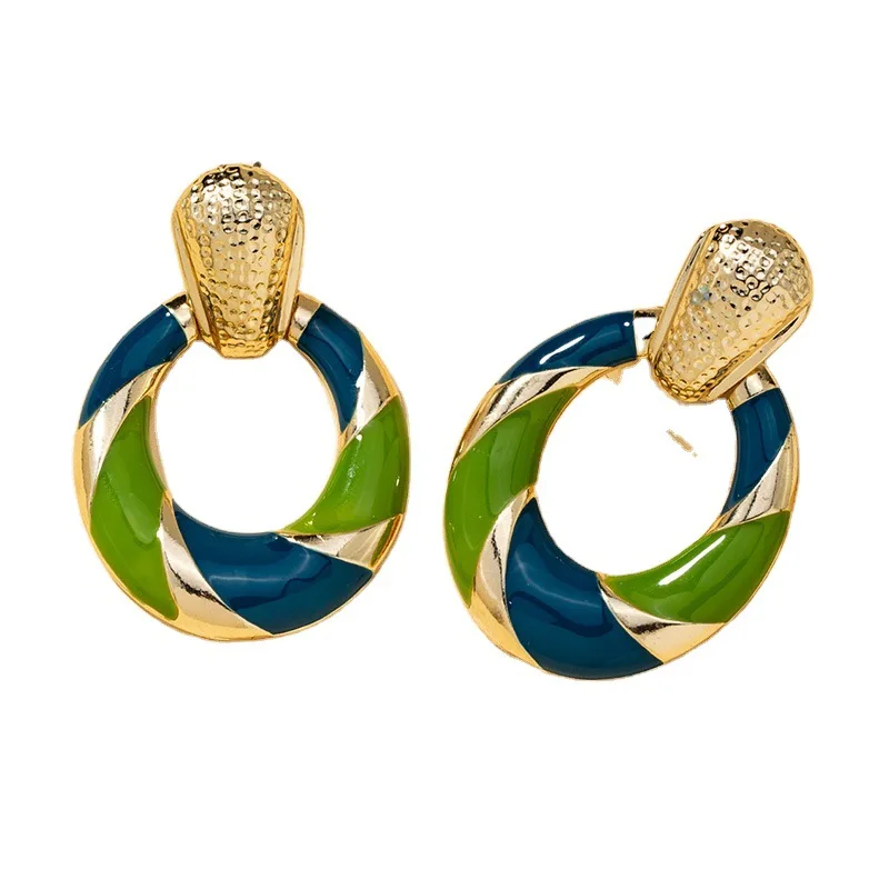

Vintage Enamel Geometry Oval Big Drop Earrings For Women Exaggeration Drop Oil Contrast Earring Trendy Statement Jewelry Gifts