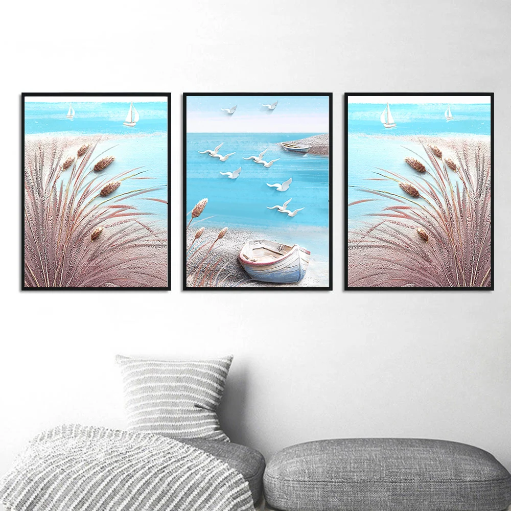 Печатная картина на холсте абстрактная скандинавская морская пейзаж плакат