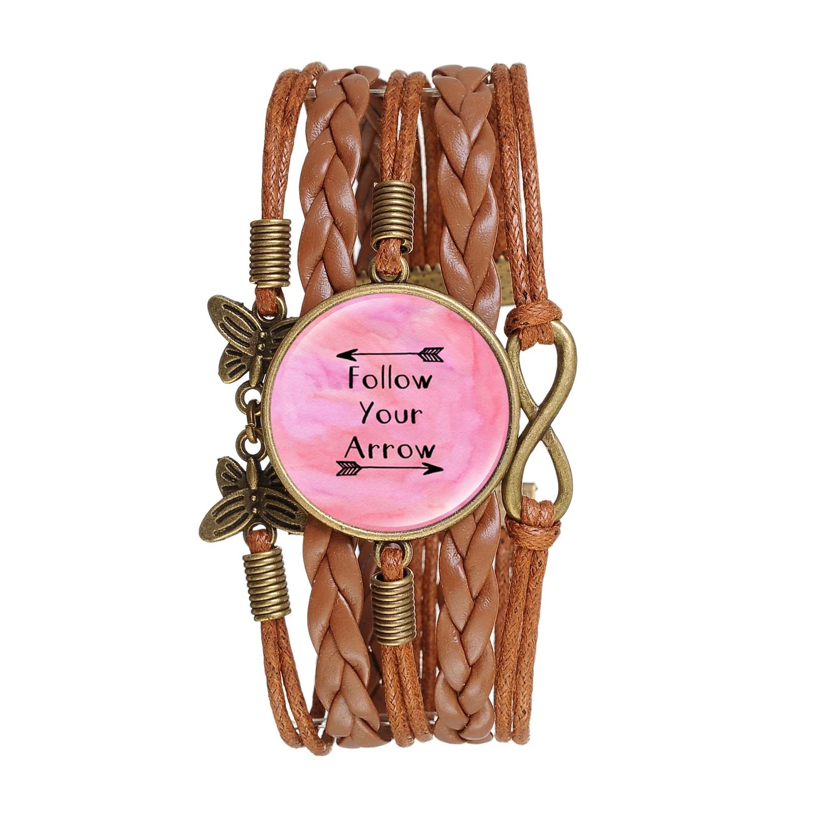 Женский кожаный браслет ручной работы коричневый с подвеской из закаленного