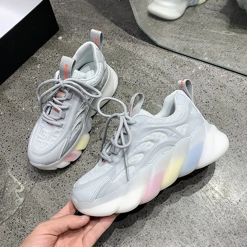 

2021 marshmallow trendy shoes explosive crystal jelly rainbow bottom daddy shoes trendy fashionable casual women's shoes