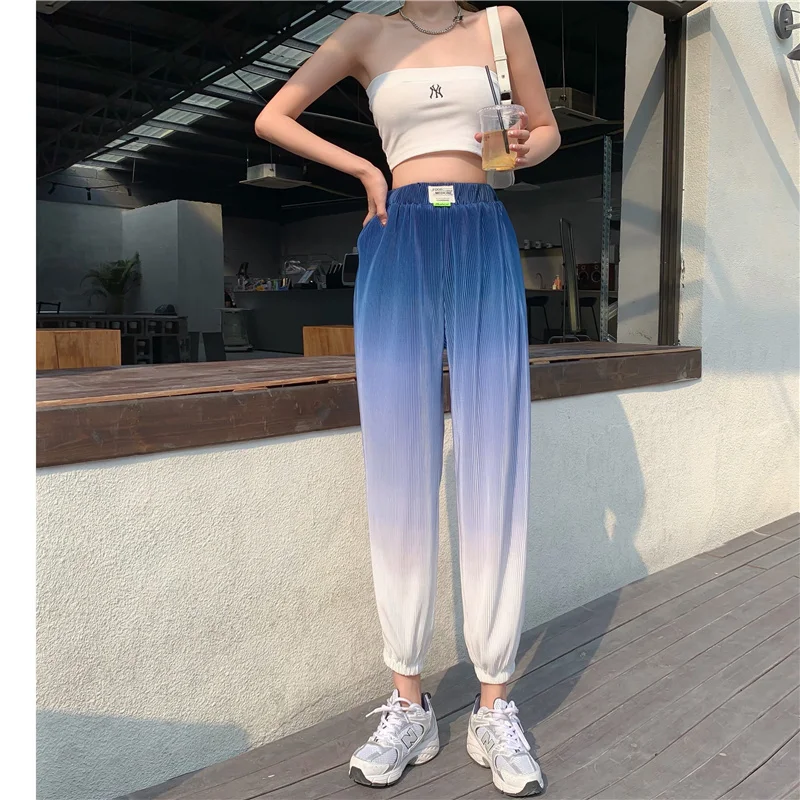 

Summer Gradient Beam Foot Trousers Leisure Loose Sweatpants Tall Waist Elastic Nine Minutes of Pants Turnip Pants Woman Clothes