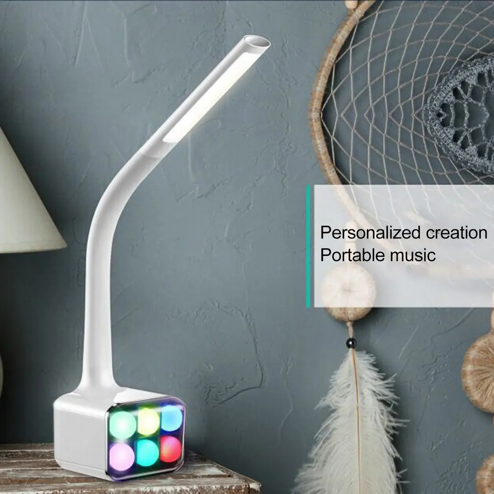 

LED Desk Lamp Eye Protection Metal Table Reading Light For Bedroom & Office 5 Brightness Modes Wireless Speaker Night Light