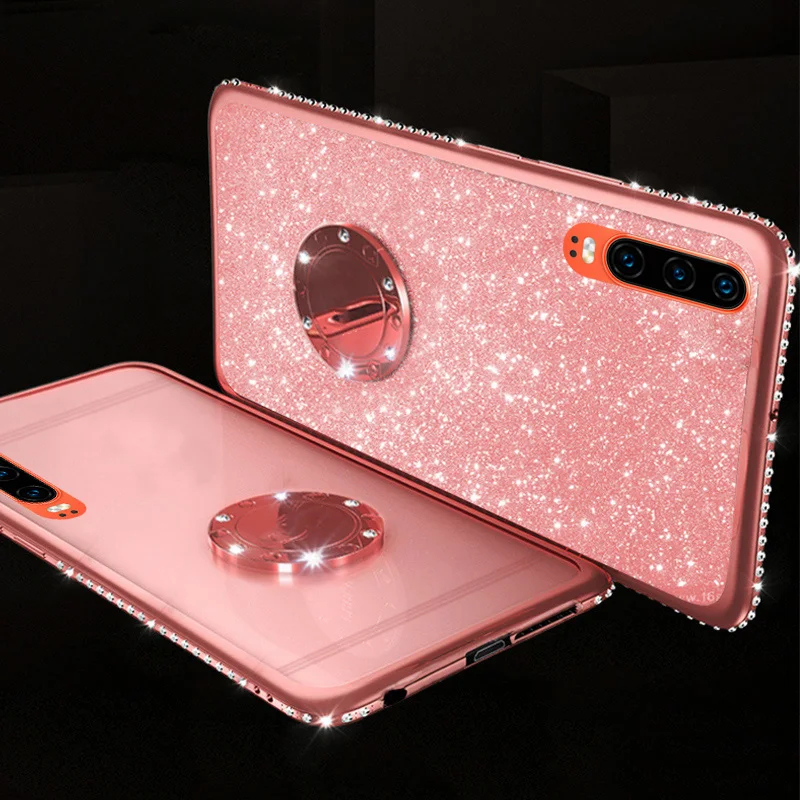 Мягкий чехол с блестками для huawei P20 P30 mate 10 20 30 Lite Pro P Smart Plus Honor 10i 20i 7X8X10 Lite Y6 Y9 кольцевой автомобильный держатель