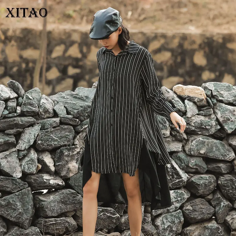 Модные шифоновые полосатые платья XITAO с имитацией двух рядов женское платье