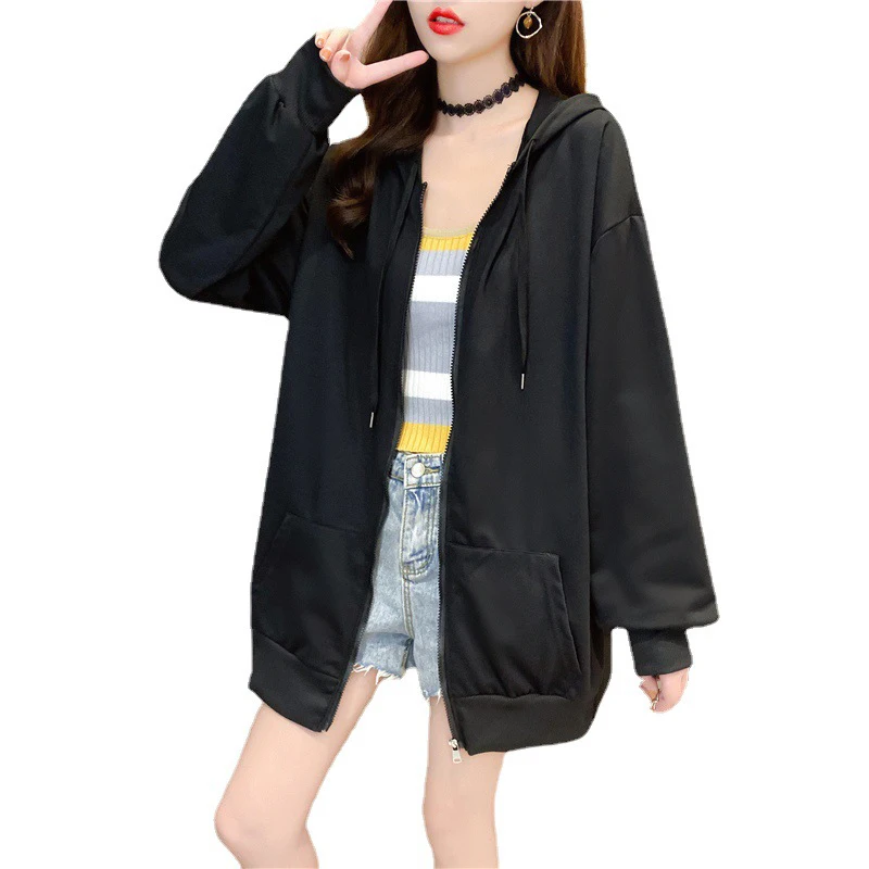 

Autumn Winter Sweatshirts Womens Streetwear Oversized Thick Zip Up Hoodies Casual Harajuku Solid Pullovers New 2021