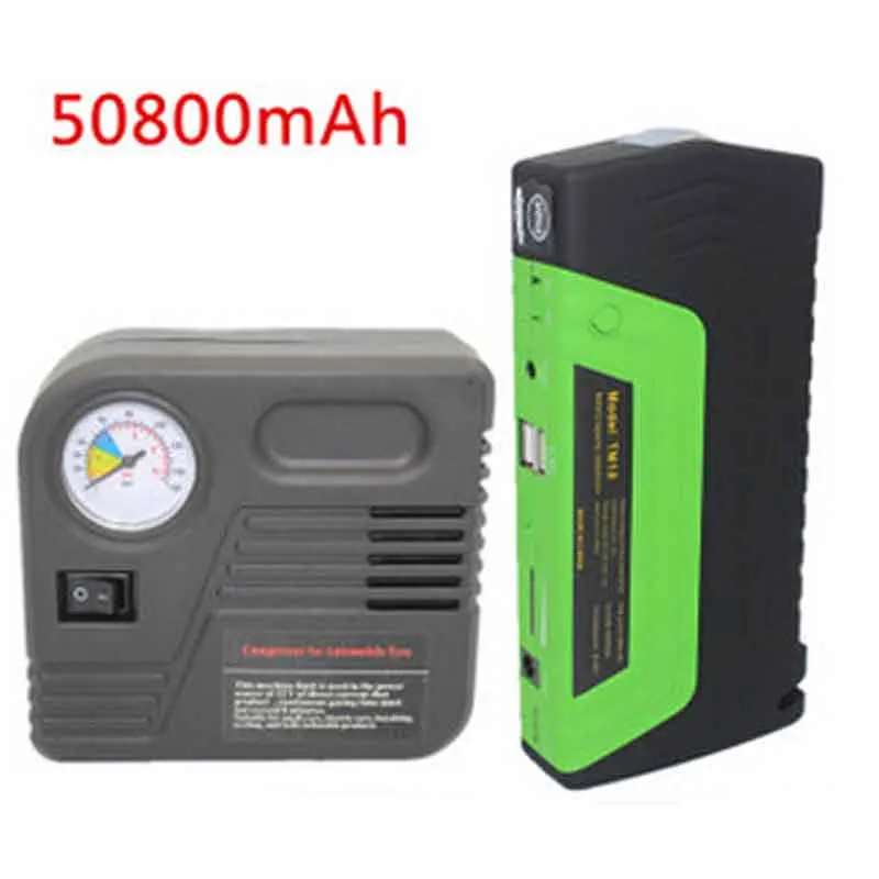 50800mAh 12V аварийное пусковое зарядное устройство для автомобиля пусковое устройство для стартера автомобиля пусковое устройство для запуска автомобиля Стартер для ноутбука с насосом зеленый LR15