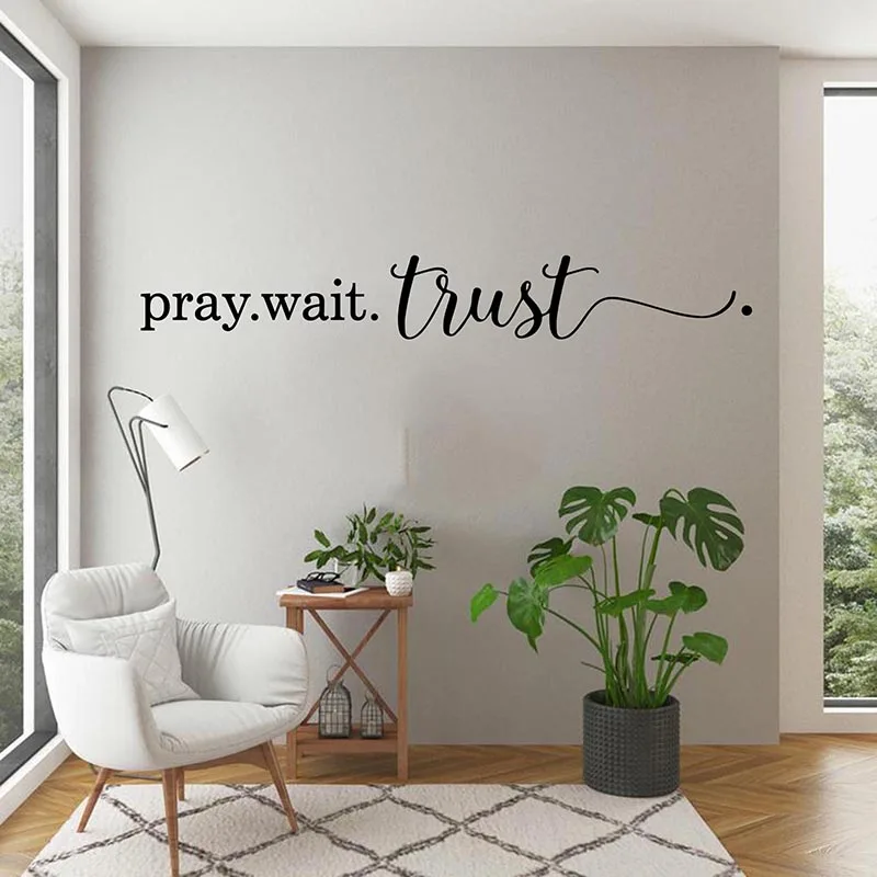 

Islamic Pray Wait Trust Christian Wall Sticker Bedroom Jesue Pray Trust Vinyl Decal Party Bible Verse Decor Mural