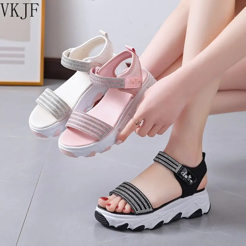 

Женские босоножки на платформе, удобные летние сандалии на танкетке со стразами, Размеры 35-40, 2021