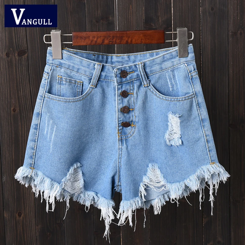 Женские джинсовые шорты Vangull с высокой талией однотонные прямые модные дырками