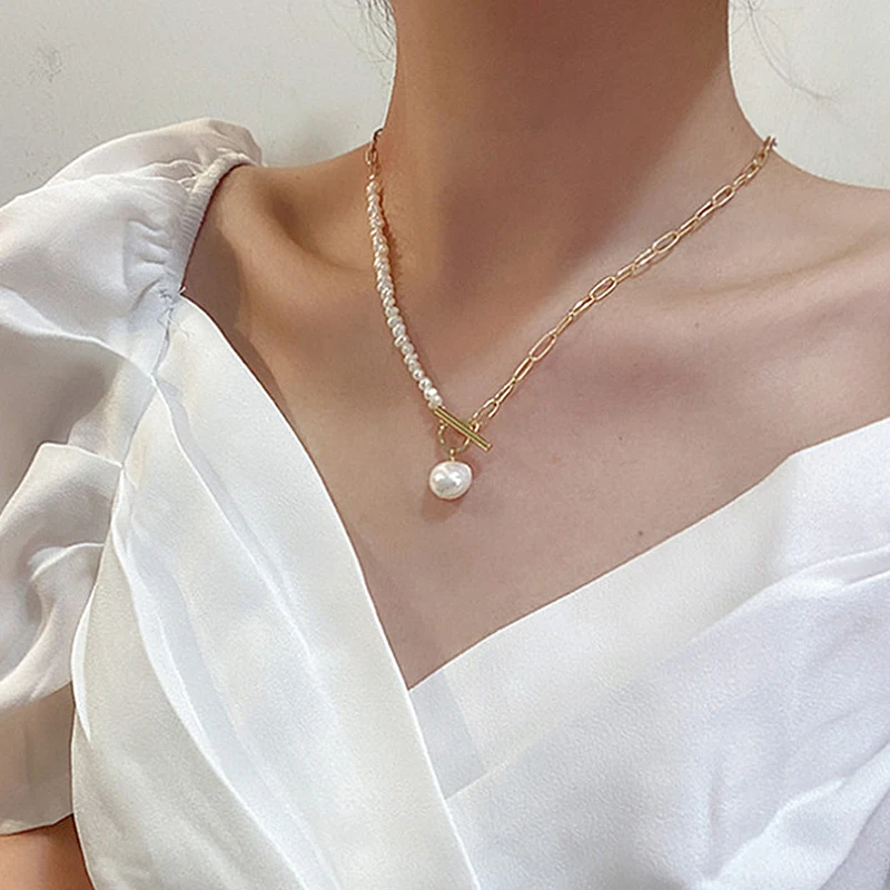 

Elegant Link Chain Pearl Pendant Necklaces For Women Girls Trendy Classic Pearl Chain Necklace Fashion Jewelry Gifts