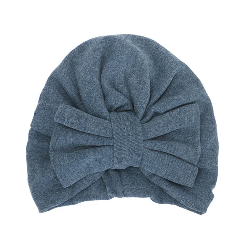 Blue baby hat Новая зимняя детская шапка для девочек с большим бантом, Осенняя детская шапка-тюрбан, реквизит для фотосессии, Младенческая шапочка, шапка для маленьких девочек, аксессуары, 12 цветов - Цвет: Blue baby hat