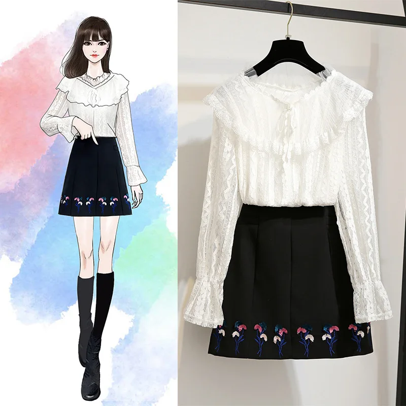 ICHOIX/комплект из 2 предметов: кружевной топ и юбка женская одежда элегантный