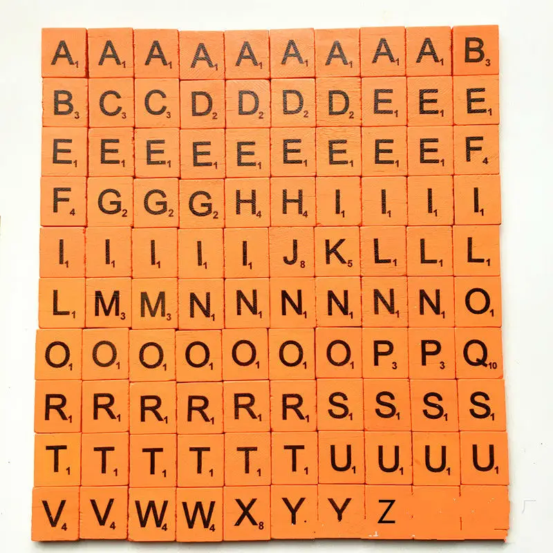 Orange 100 шт./компл. красочные английские слова деревянные буквы алфавитная плитка черный царапают буквы и цифры для поделок из дерева - Цвет: Orange