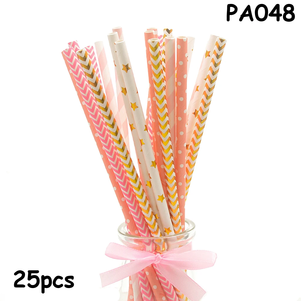 25pcs/lot New Paper Straws for Kids Birthday Wedding Decorations Event Party Christmas Supplies Creative Mixed Colors | Дом и сад