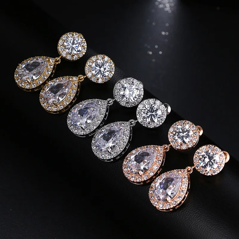 2018 модные роскошные серьги подвески в форме капли воды с фианитами висячие