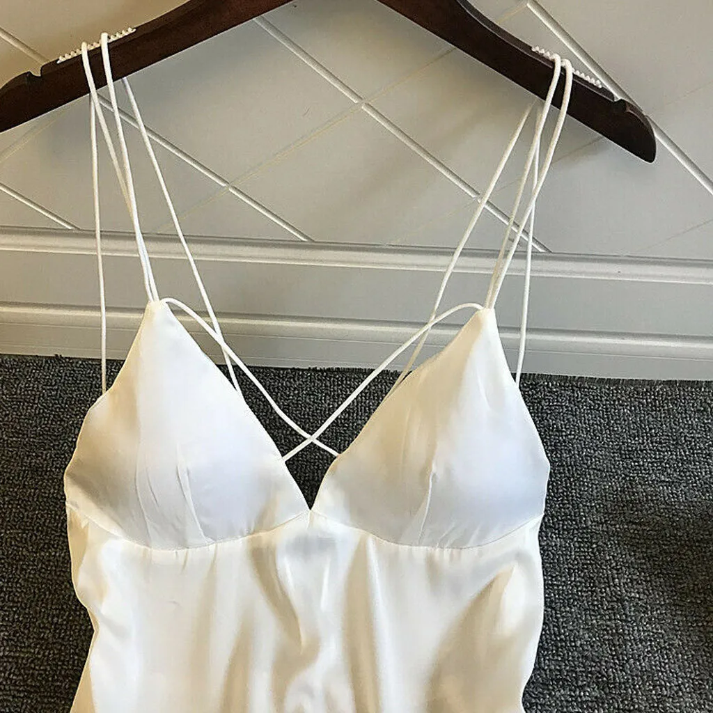 

Cute White Stain Lingerie Dress Women Bridal Underwear Padded Mini Dress Sleepwear Nightdress Robes Pajamas