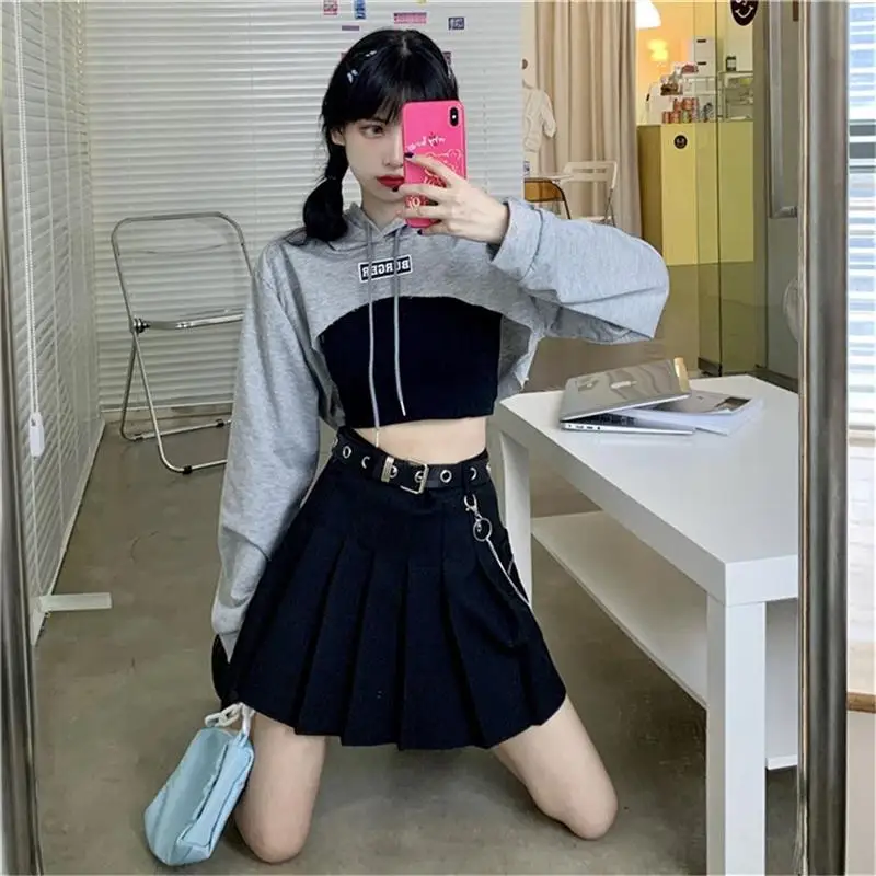 Hoodies Womens Harajuku Irregular Crop Tops Popular Women Kpop Sweatshirt Skinny Pullovers Casual Sweatshirt Streetwear