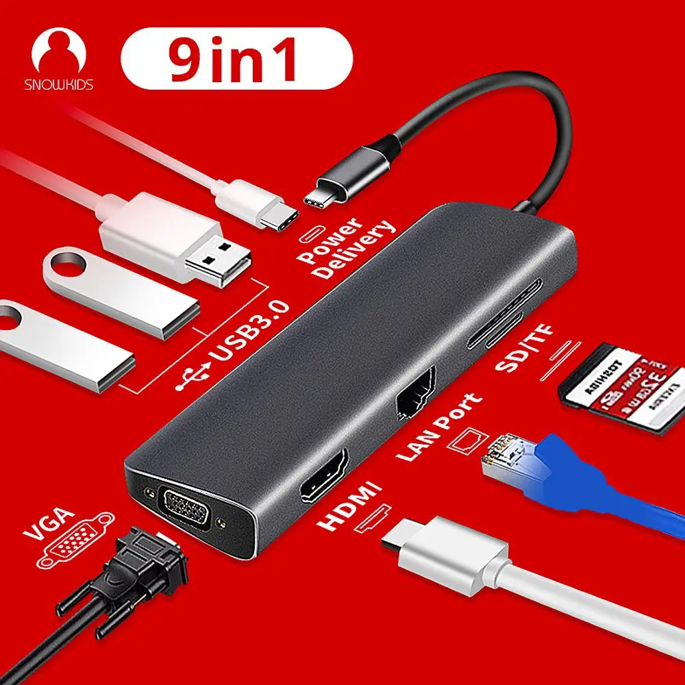 USB концентратор Snowkids C HDMI совместимый usb type c для macbook типа PD зарядка алюминий Mi Samsung