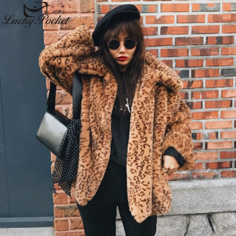 

Women Winter Steet Style Fashion Warm Soft Leopard Print Fur Coat Ladies New Plus Size Loose Thick Lapel Short Plush Coat ZY34