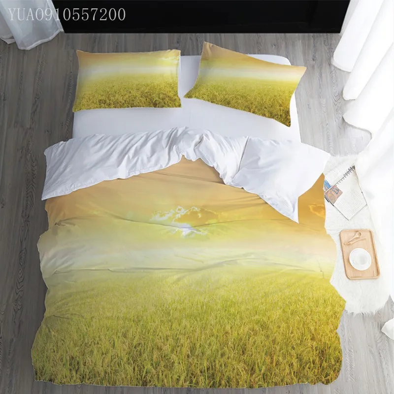 

Landscape Bedding Set 2/3pcs Wheat Field Duvet Cover Sunrise Comforter Cover Set Single Double Adults Bedclothes Home Textile