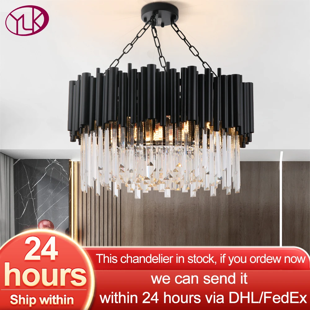 Black modern chandelier lighting for living room luxury round crystal lamp home decoration chain led cristal light fixtures