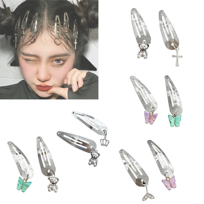 

Women Metal Snap Hair Clips Vintage Charms Hip Hop Y2K Headdress No Slip Hairpin Retro DIY Headdress Accessories