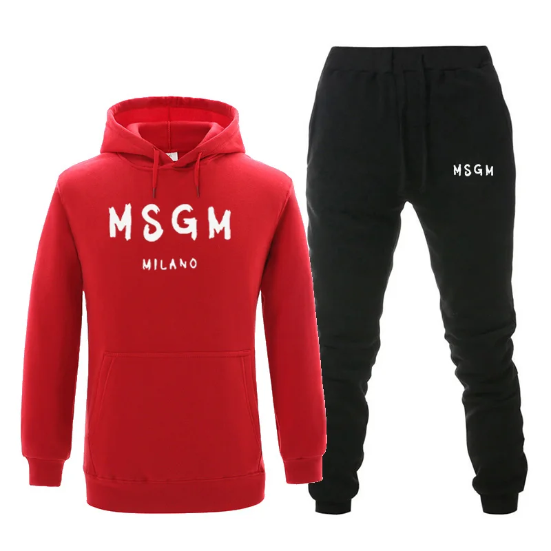 red black Мужские комплекты, спортивный костюм, теплые комплекты с принтом MSGM, модная спортивная одежда с толстовки, комплект из 2 предметов, осенне-зимний костюм для мужчин - Цвет: red black