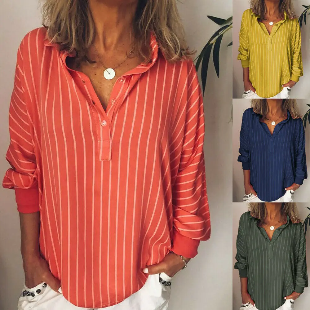 Женская блузка в полоску с V образным вырезом|Блузки| |