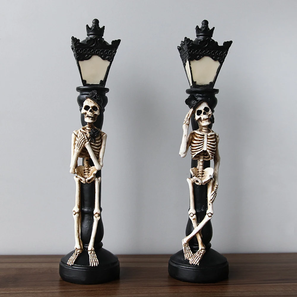 

2pcs Halloween Simulation Street Lamp Set Haunted House Ghost Festival Decoration Props Skull Skeleton Luminous Ornament Lights