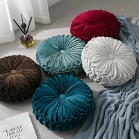 soft solid color back pad pumpkin shape pleated seat cushion round wheel pillows with filling