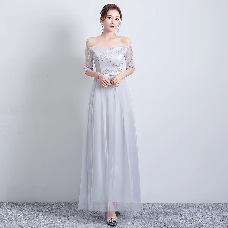 Серые платья подружек невесты элегантные вечерние для женщин свадебные гостей