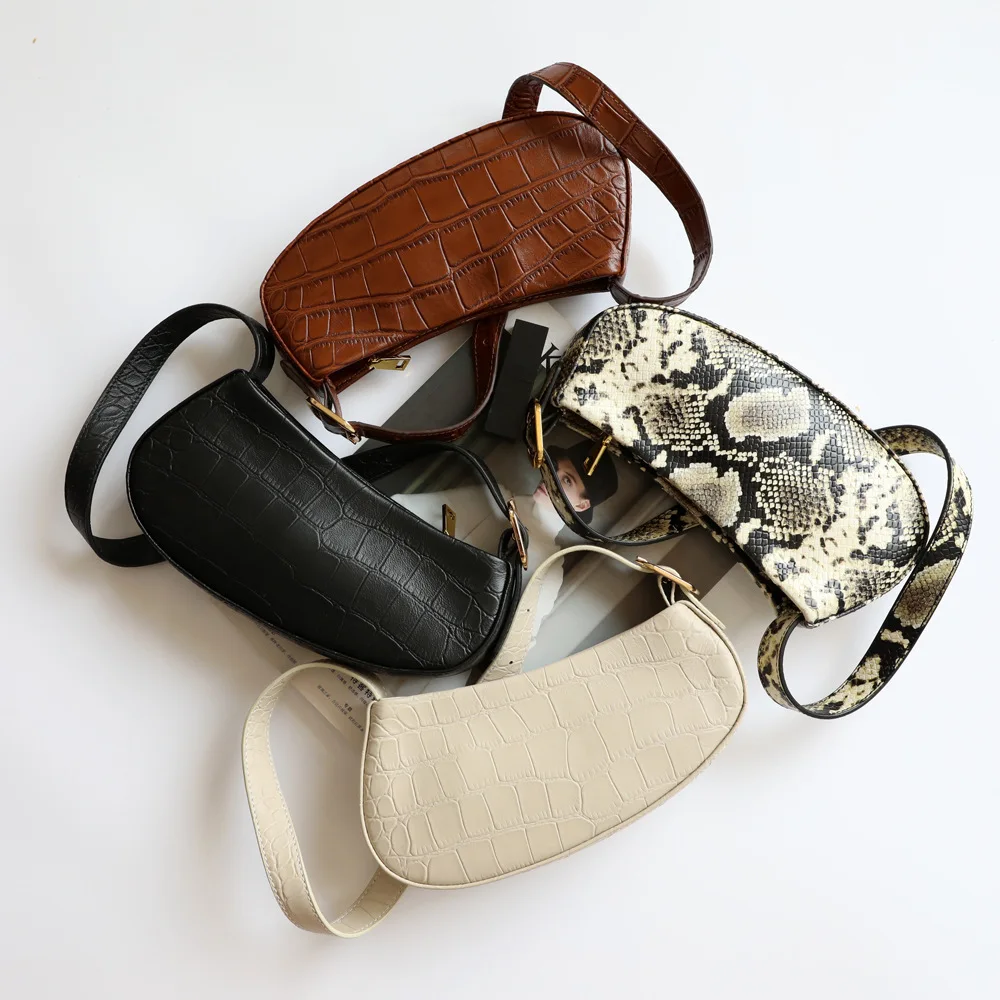 

Crocodile Pattern BaguetteBag GenuineLeather Women'sFashionHandbags 2020New Purses and Handbag Luxury Designer ShoulderBag